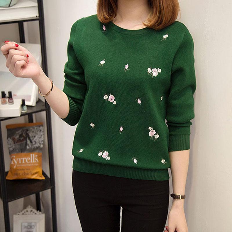 Frauen Stickerei Floral Strick Pullover Frauen Winter Pullover Top