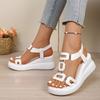 Square Hollow Women'S Wedge Sandals  Solid Color Metal Decoration Comfortable Arch Support Open Toe Suitable for Summer Platform Sandals, Women Shoes