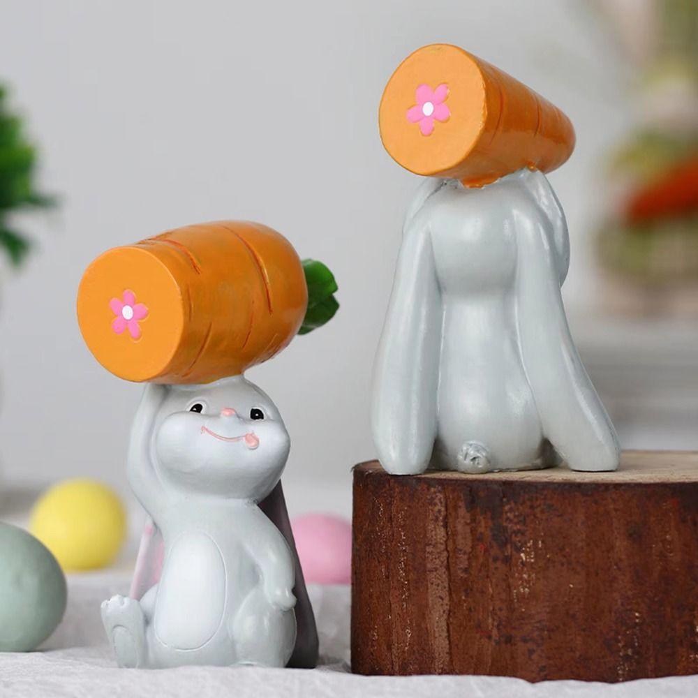 2Pcs/Set Colorful Resin Rabbit Decoration Easter Bunny Carrot Ornament  Party Decoration