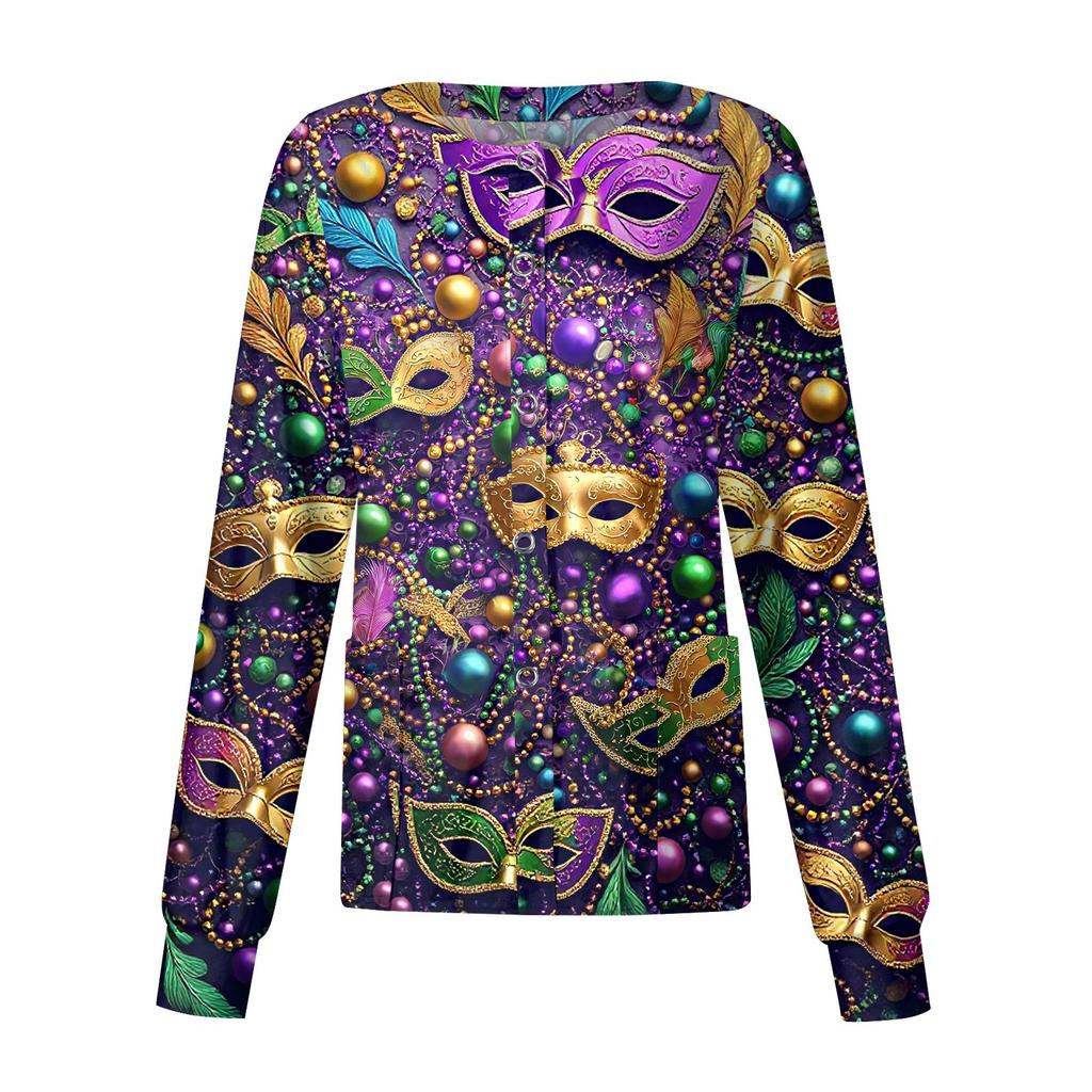 Damski casualowy kardigan z długim rękawem, jednorzędowy, z nadrukiem, odzież ochronna