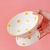 Ceramic Tall Footed Drinking Water Bowls, Anti Overturning Oblique Mouth, Neck Protection, Round Dot Cat Bowl, Pet Articles, 1Pc