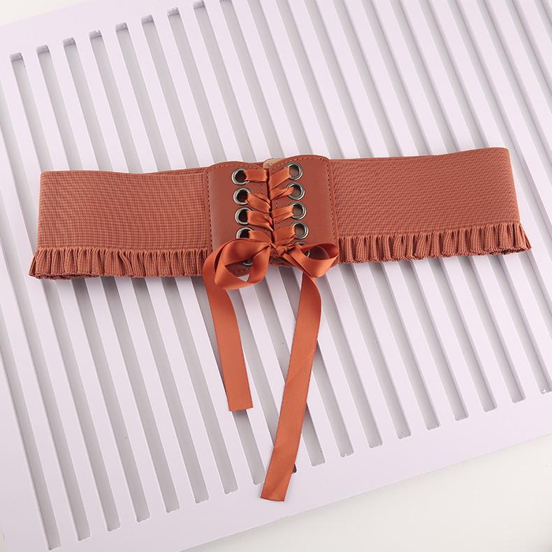 

Simple Solid Color Lace And Strap Decoration Women Casual Elastic Waist Belt For Retro Office Dress Accessories хакі