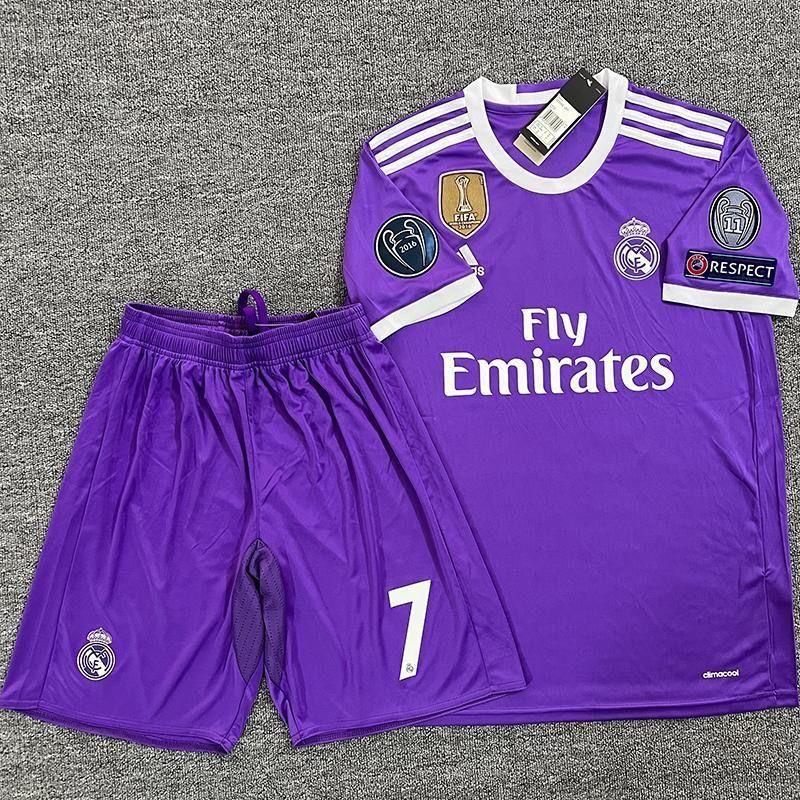16-17 Champions League Final Edition Lila Auswärts Langarm Trikot Nr. 7 Fußball Trikot Set Trikot Schnelltrocknend