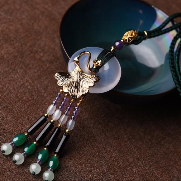 Vintage Pendant Necklaces Woman Sweater Long Necklace Rope Chain Ethnic Stone Necklace Fashion Jewelry