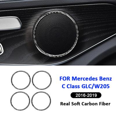 Carbon Fiber Car Door Horn Speaker Panel Frame Decoration Sticker For Mercedes Benz 2016- C Class GLC W205 Interior Parts