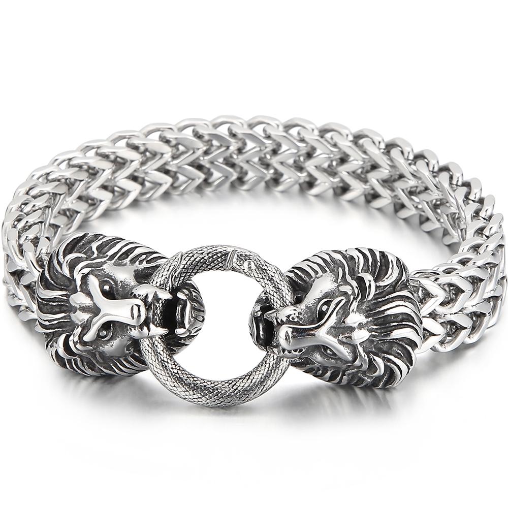

Голова льва с квадратной цепочкой Franco Link Браслет мужской из нержавеющей стали Мужские браслеты Мужские ювелирные изделия Подарки на день рождения 22.5CM серебряный