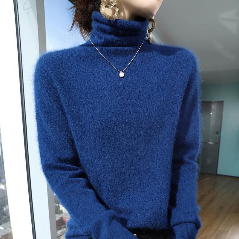 Women's Mink Cashmere Turtleneck Sweater - Short-Sleeved, Loose Fit, Autumn/Winter Warm Knitwear