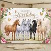 Pastellpferd Geburtstag Hintergrund mit Blumen & Schmetterlingen Party Banner
