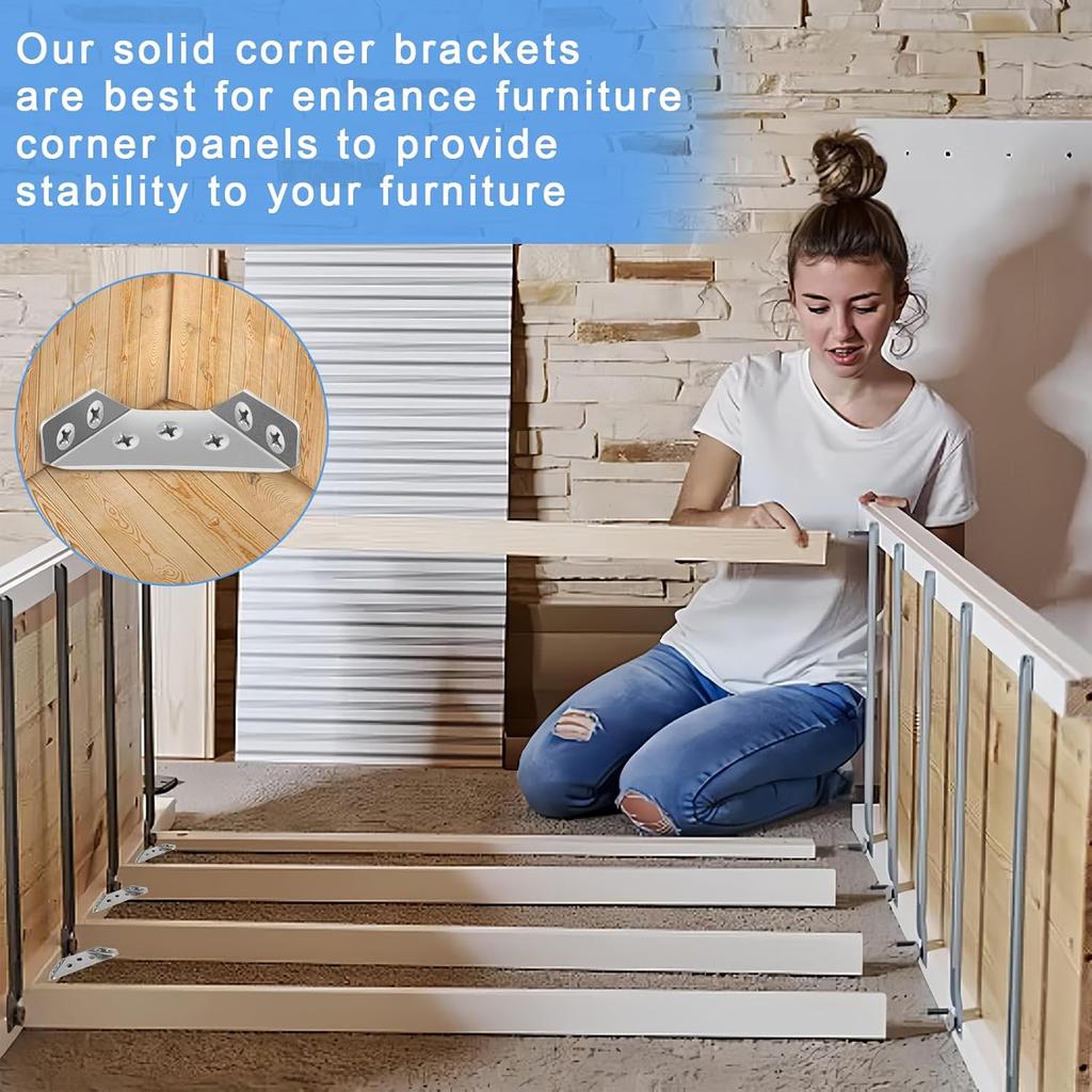 Stainless Steel Corner Braces, Furniture Corner Connectors with Screws,Triangle Shelf Support Brackets for Wood Cabinet Desk Bed