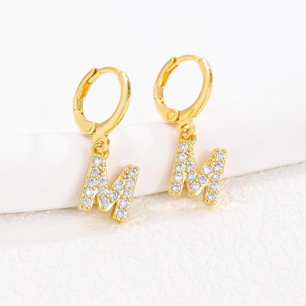 European and American Fashion Gold-Plated Zircon Letter Earrings for Women