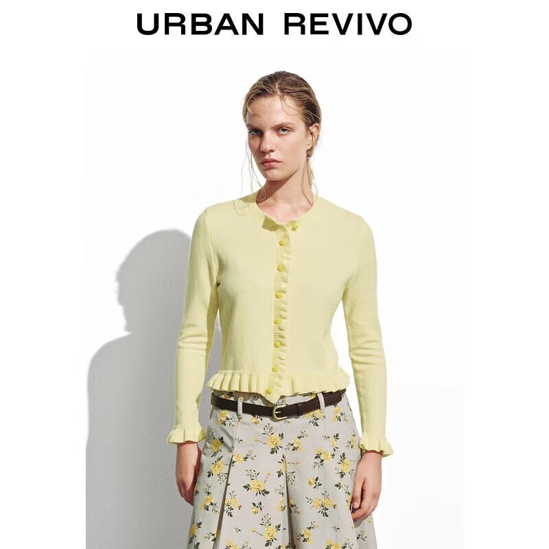 

UR 2025 Winter Women s Ruffle Round Neck Short Knit Cardigan L