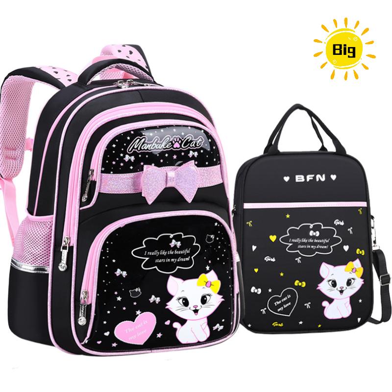 New PU Leather School Bag Korean Fashion Girls Backpack Cute Cat Orthopedic Waterproof Backpack