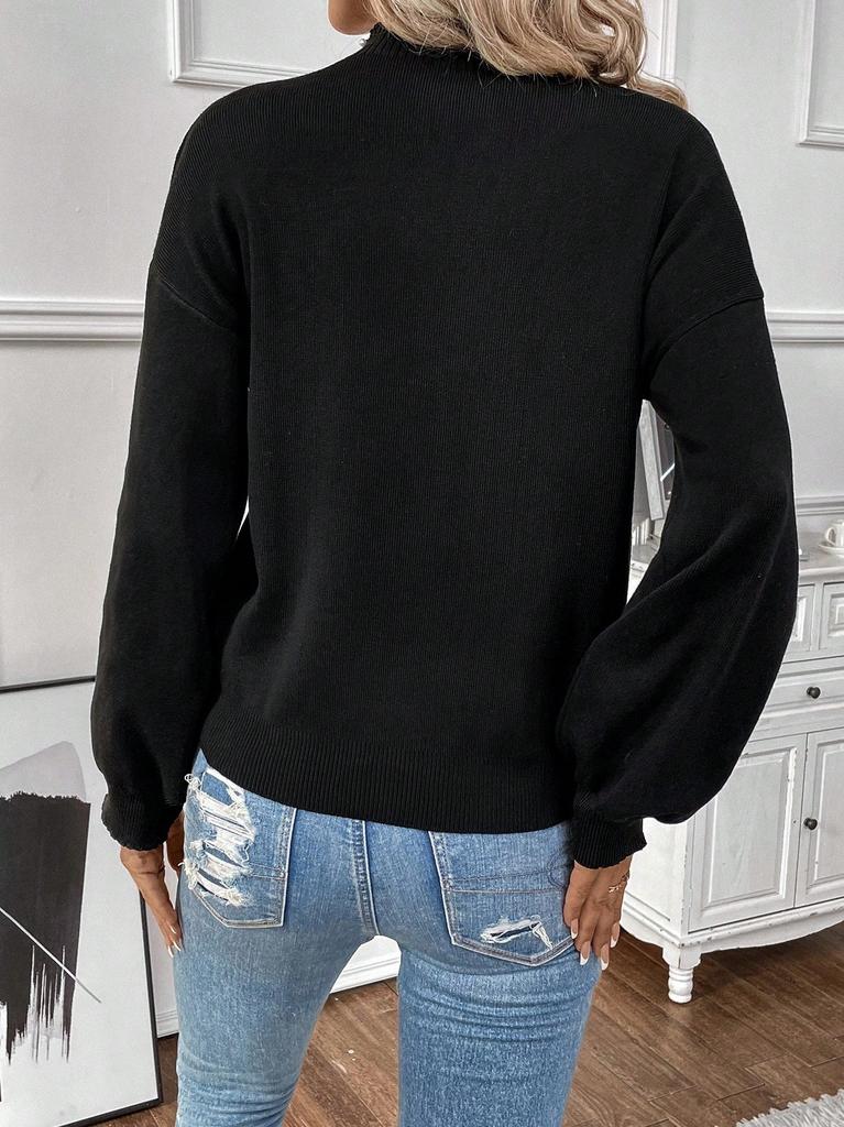 Fashion European and American Cross-border Foreign Trade Amazon Crew Neck Top Pearl Decorative Long-sleeved Knitted Jumper