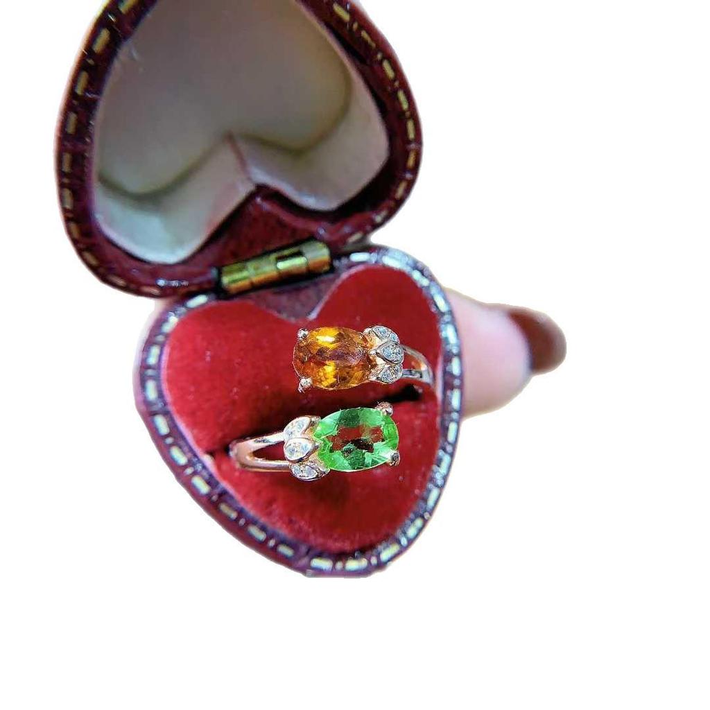 Natural Fanta 925 Silver Double Stone Open Ring - Simple & Versatile Design.