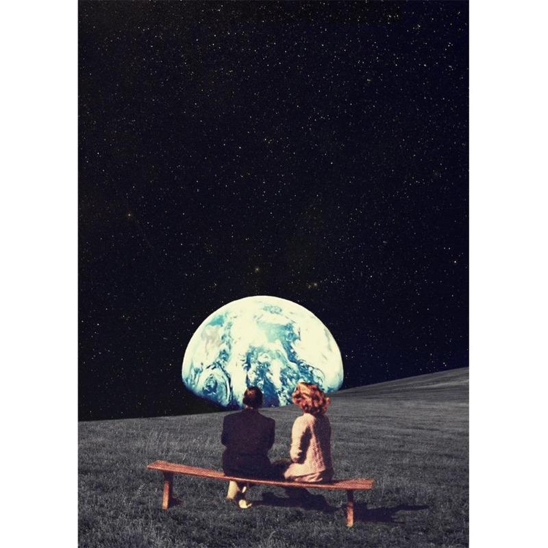 Vinatge Space Collage Night Sky Posters Canvas Painting Galaxy Moon Surrealism Wall Picture for Living Room Decoration At Home