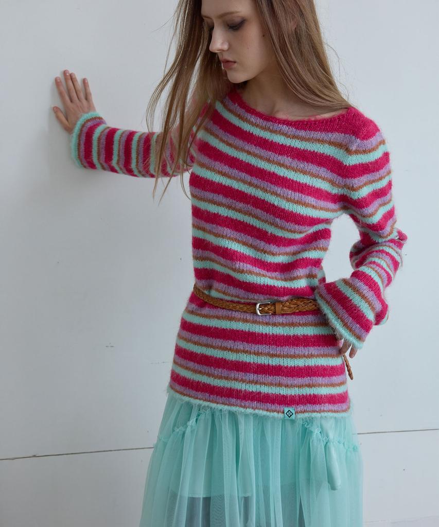 HERETIC Stripe Hairy Knit / Pink