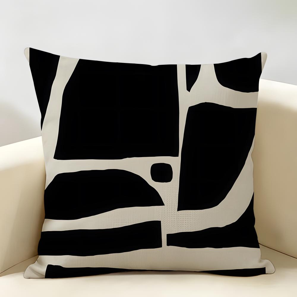 Minimalist Geometry Black White Brown Cushion Cover Natural Linen Organic Fabric Printing Breathable Perfect For Home Decor