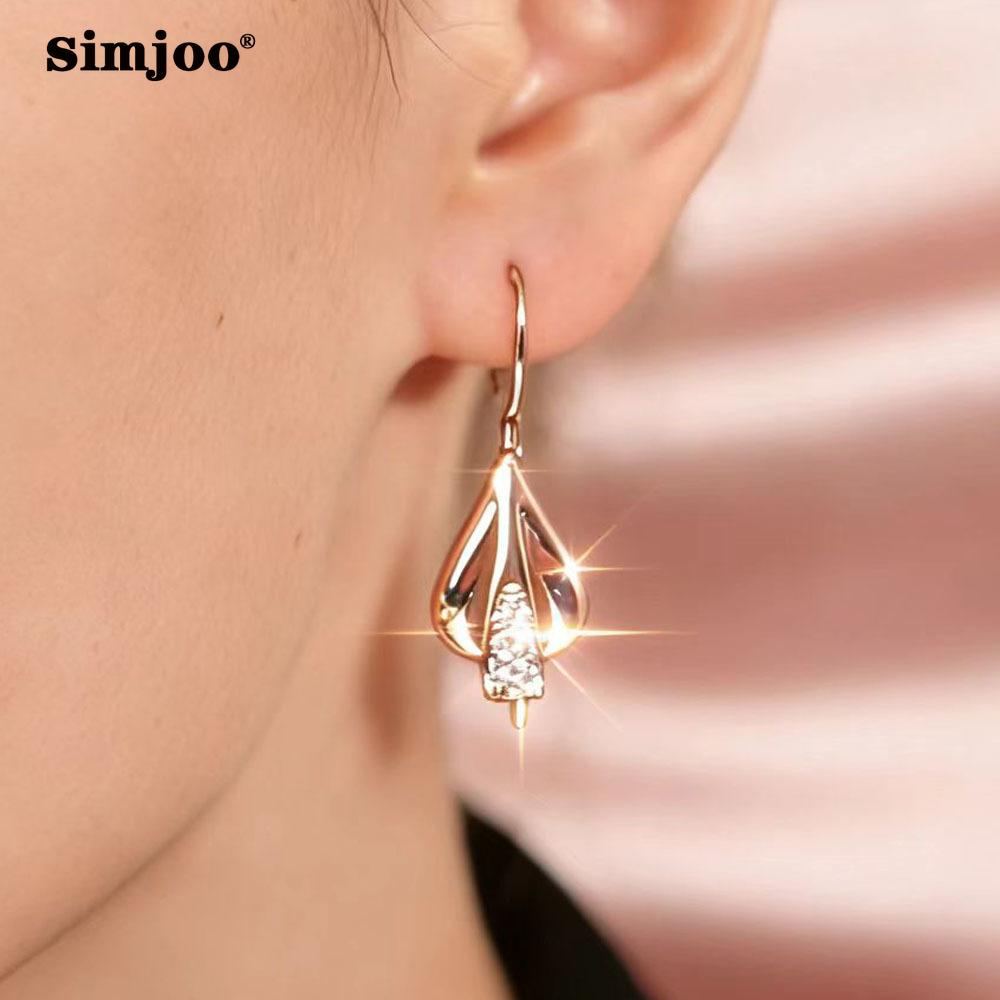 SIMJOO Rose Gold Color Fashionable Geometric Shape Noble Women's Stone Earrings Pendants