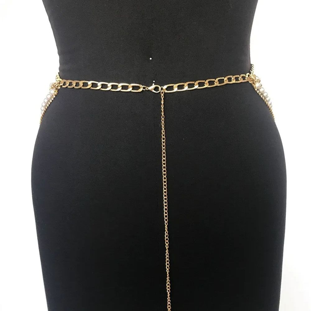 Rhinestone Waist Chain Vintage Body Chain Fashion Pearl Waistband Belly Chain