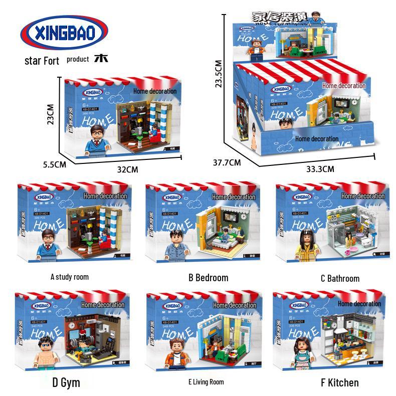 XB01401 MOC Small Particle Building Blocks for Home Decoration: Living Room, Bedroom, Study, Fitness Room
