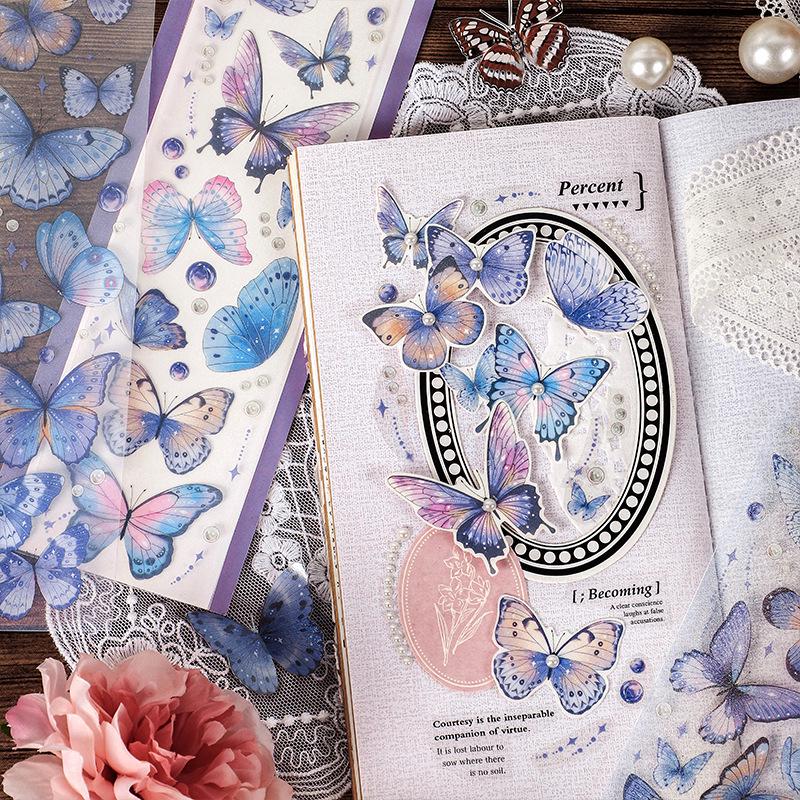 Infeel.MePET Stickers: Retro Glitter Butterfly Series for DIY Journals (4 Styles)