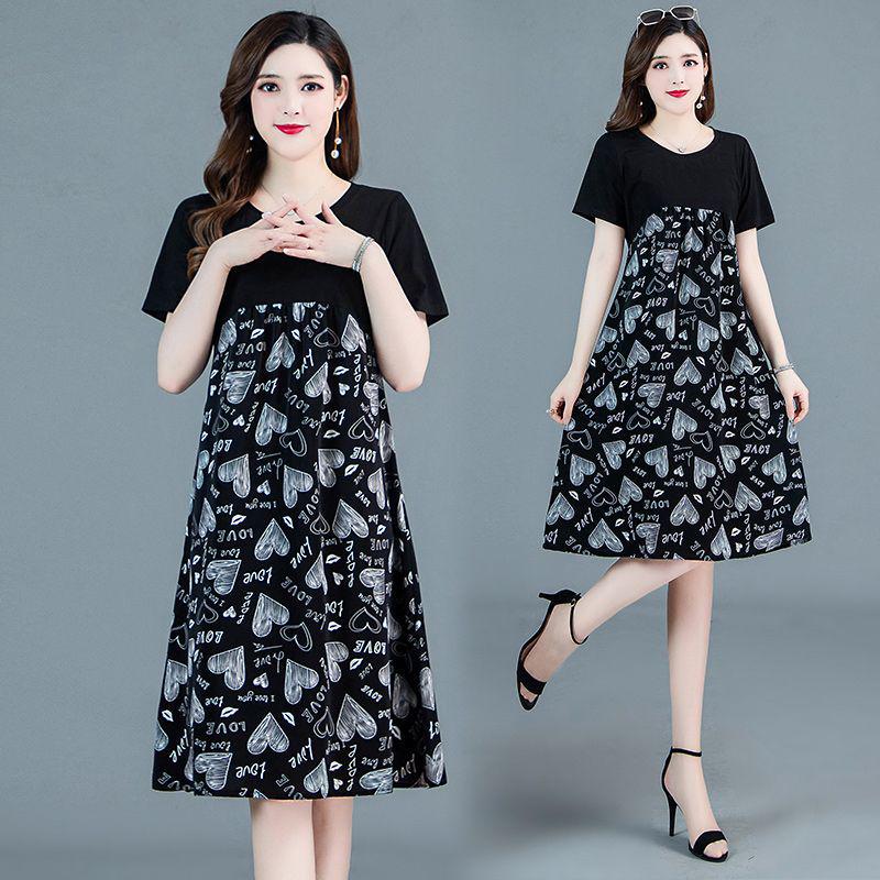Elegant Summer Plus-Size Printed Dress for Stylish Middle-Aged Women