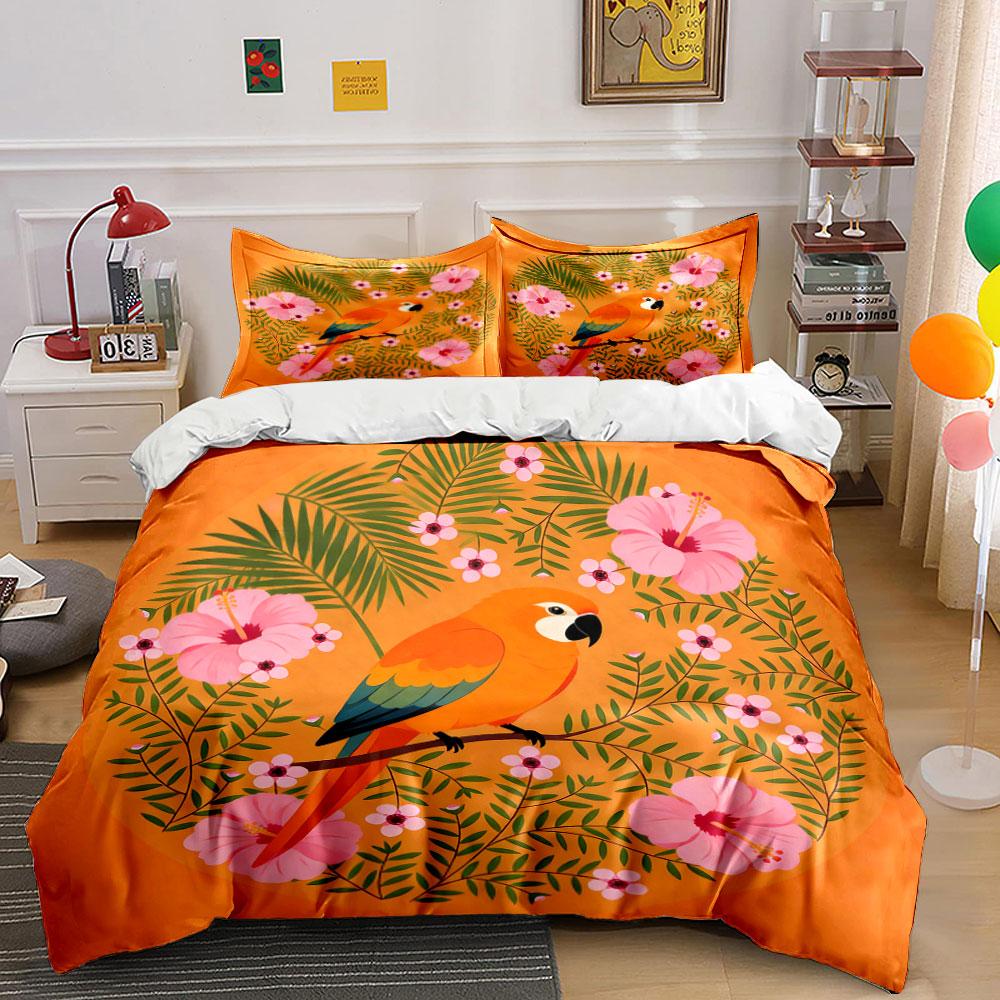Tropical Parrot Floral Decor Set Soft Comfortable Duvet Cover Bedding Set Included 1*Duvet Cover & 2*Pillowcases, Gift