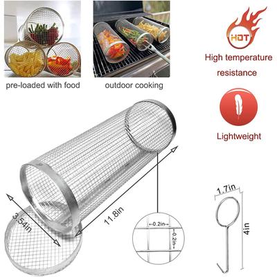 LMETJMA Rolling BBQ Basket Stainless Steel BBQ Net Tube Portable Outdoor BBQ Grill Mesh Camping Barbecue Rack JT50