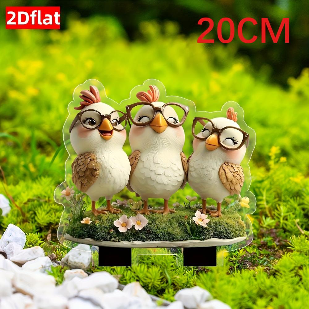 

2D Acrylic Happy Chick Garden Stake with Base, Waterproof Indoor & Outdoor Decor for Planters & Lawns, Easter & Year-Round Fairy Theme Ornament XY008