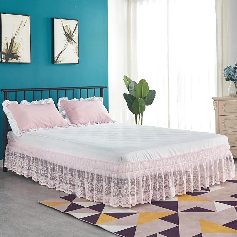 18 Inch Drop Lace Bed Skirts Wrap Around Ruffled  Wrap Around Elastic Bed Skirts Without Bed Surface Twin Full Queen King Size