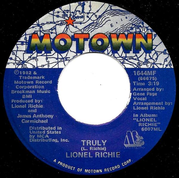 

7inch Record LIONEL RICHIE - Truly 1644MF Motown 1984 US Soul/Funk Used