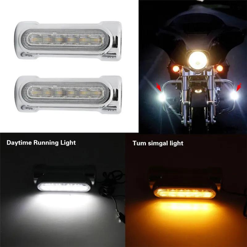 

Chrome Universal Motorcycle Highway Bar Switchback Driving Light White Amber LED For Crash Bars For Motor Harley Touring