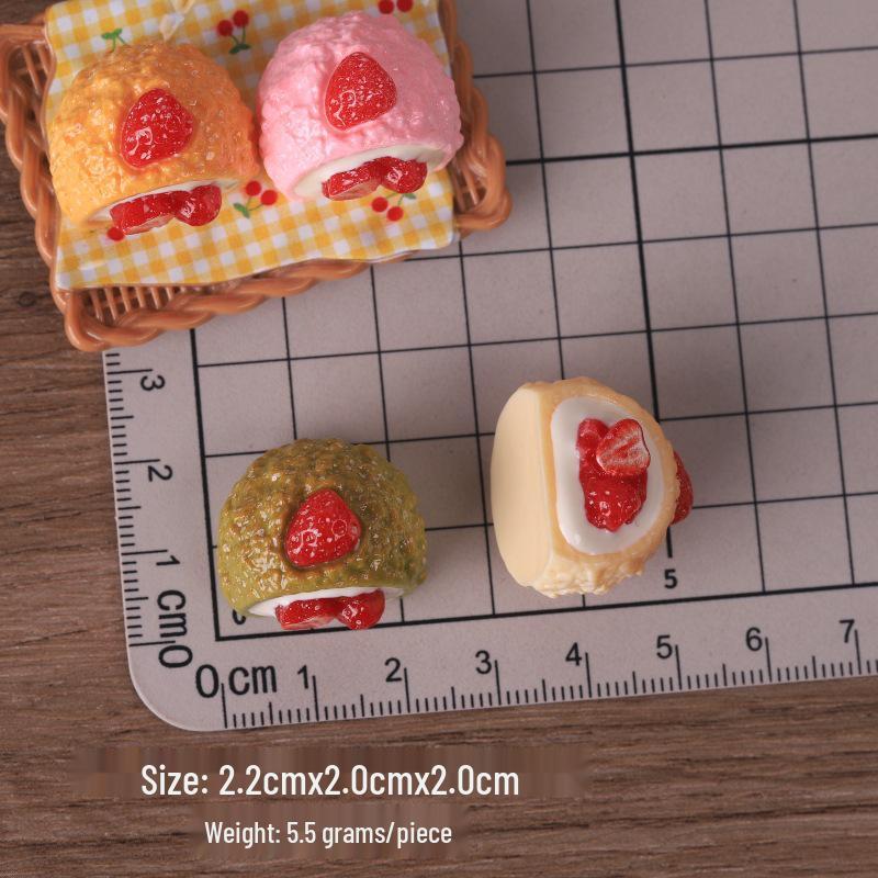 Miniature Strawberry Cream Cake Dollhouse Ornament Keychain Pendant Resin Accessory.