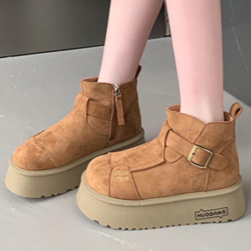 Suede Platform Women Ankle Boots Flats Warm Cotton Snow High Heels Shoes Woman Brand 2025 Trend Winter Cozy Casual Botas Femme