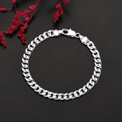 Schmuck mit 925er Silber überzogen für Männer und Frauen 7MM seitlich konkav geschnitztes Armband kubanische Kette