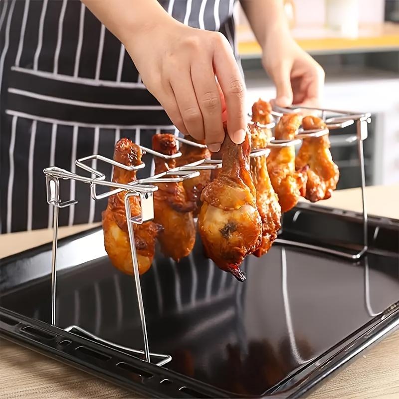 A Foldable Stainless Steel Chicken Leg Rack, Suitable for Vertical Smokers, Ovens, and Kitchen Additions, Perfect for Picnics, Camping, Barbecues