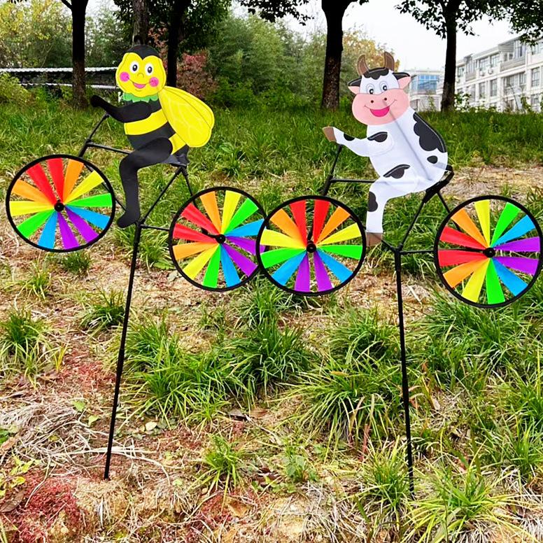 3D Cartoon Animal Bicycle Pinwheel - Outdoor Garden Decoration