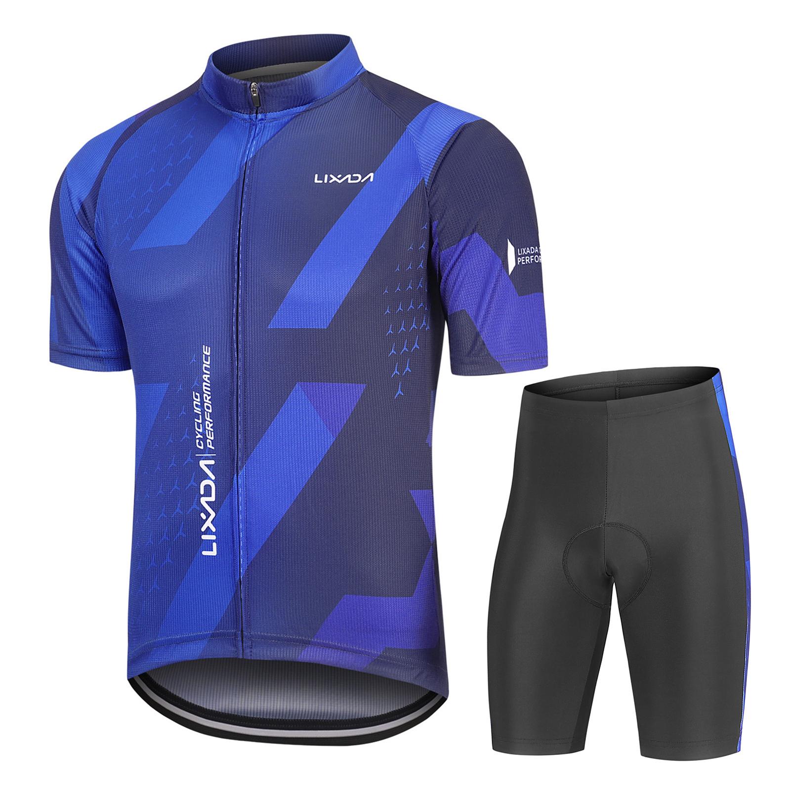 Cycling Clothing Set Men Breathable Quick Dry Comfortable Short Sleeve Jersey and Padded Shorts Cycling Clothing Set colore verde militare