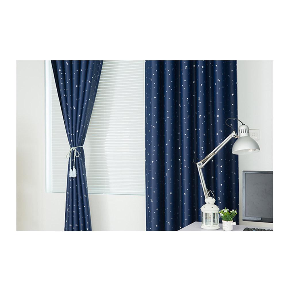 Stars Printed Blackout Window Curtains Sky Blue 100x250cm Room Darkening Drapes for Bedroom Living Room Complete Privacy