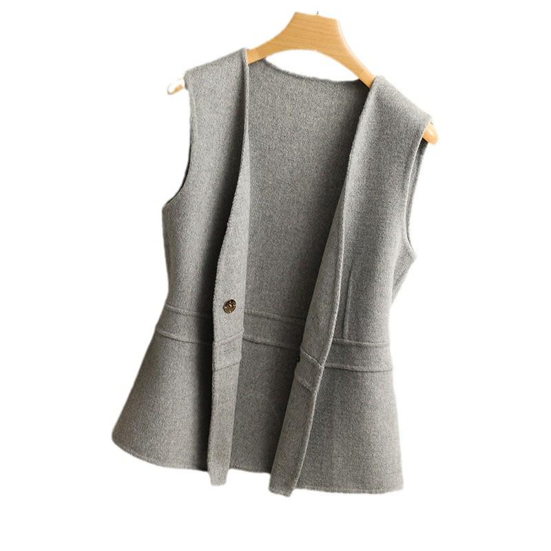 Women's Double-Sided 100% Wool V-Neck Vest - Autumn/Winter Versatile Sleeveless Top