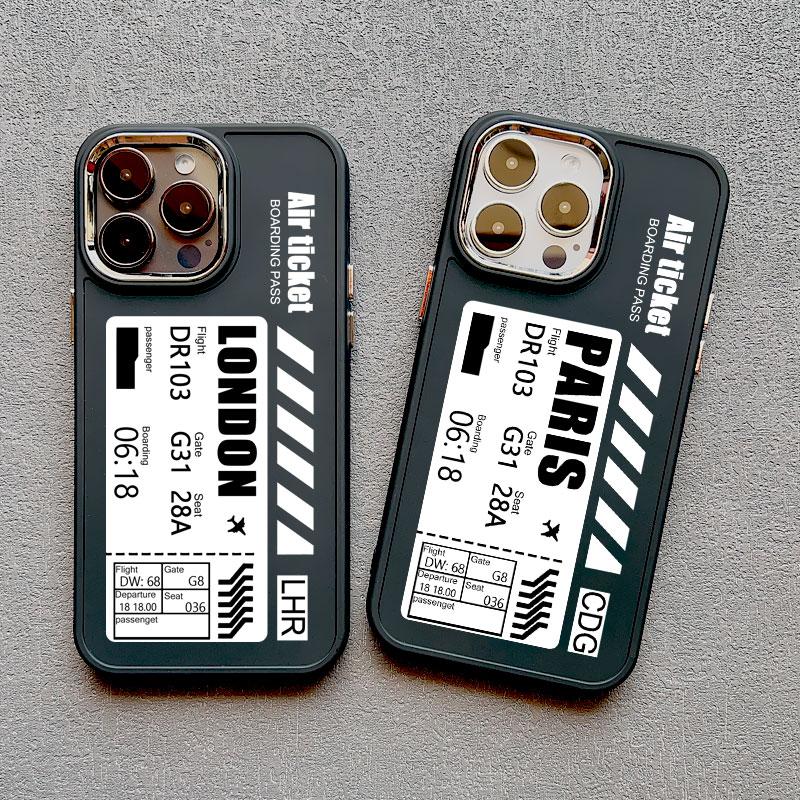 Hot Air Ticket Travel New York London Paris Label Phone Case for iPhone X XS XR 11 12 13 14 15 Pro Max 7 8 Plus Black Soft Cover