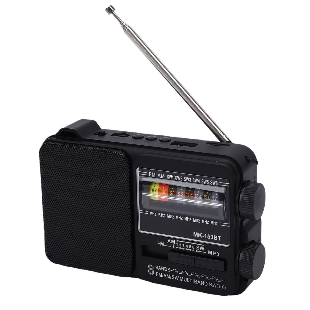 AM FM SW Radio Bluetooth Portable USB Rechargeable Shortwave Radio with Flashlight USB Playback Large Knob for Senior