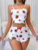 Women's Pajamas Set Sleepwear 2 PCS Short Tank Tops And Shorts White Ventilate Soft Casual Love Printing