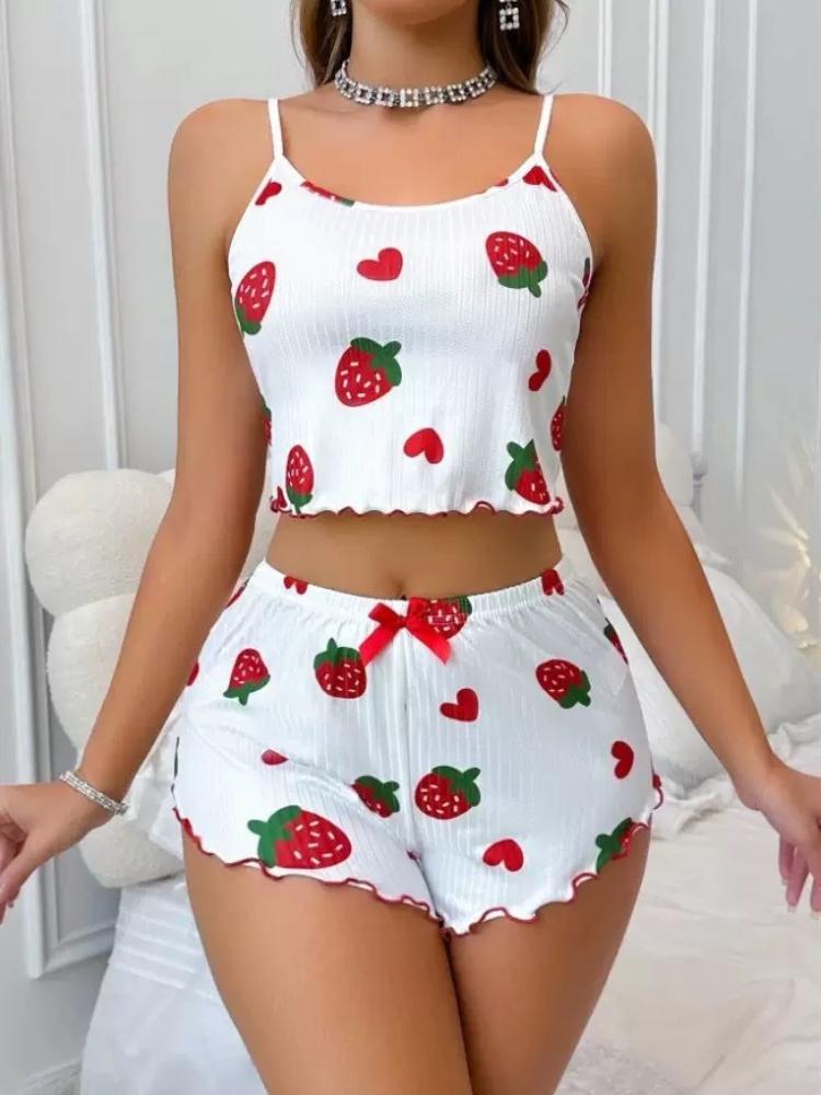 Women's Pajamas Set Sleepwear 2 PCS Short Tank Tops And Shorts White Ventilate Soft Casual Love Printing