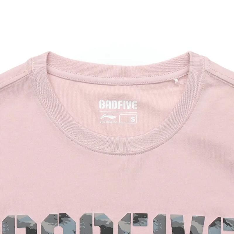 Li Ning Letter Print Fashion Round Neck Pullover Short Sleeve Comfortable Versatile Tie Waist Five Point Pants Casual Sports Suit AHSP077-5+AKST543-3