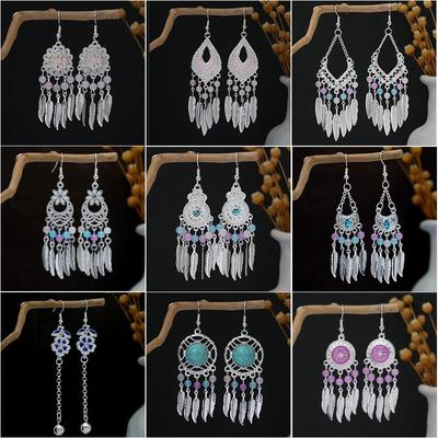 Personalisierte Bohemian Miao Silber Geometrische Quastenohrringe