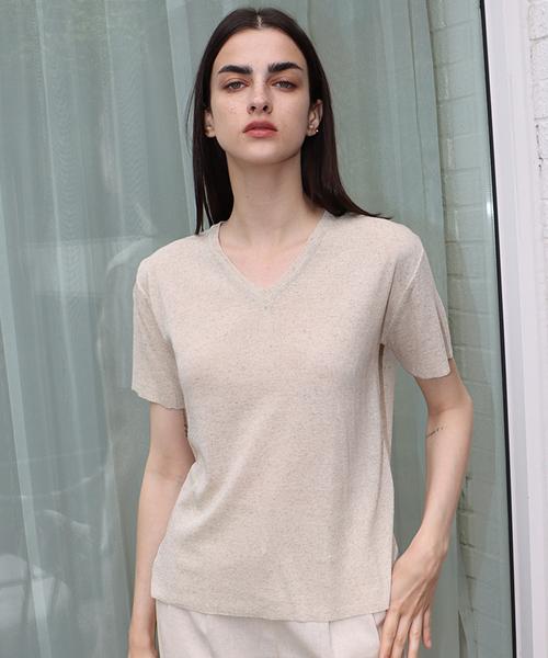 DAMAGE MNEMONIC Linen V-Neck Beige Knit