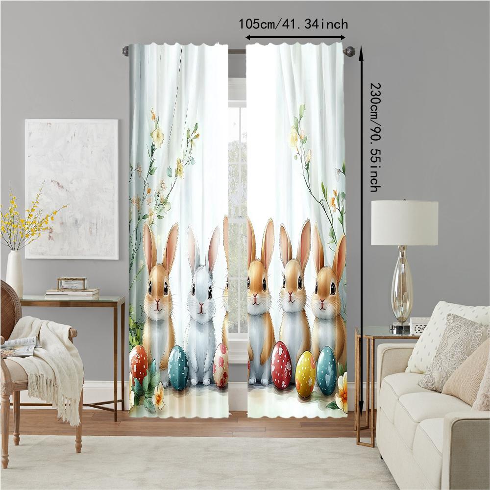 2 pcs   versatile polyester transparent curtains for home decoration Pastoral Theme with Egg Wreath for use in bedrooms and