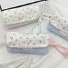 Flower Print Pen Bag with Lanyard Large Capacity Pencil Case Pen Organizers Pencil Pouches Travel Makeup Bag for Women