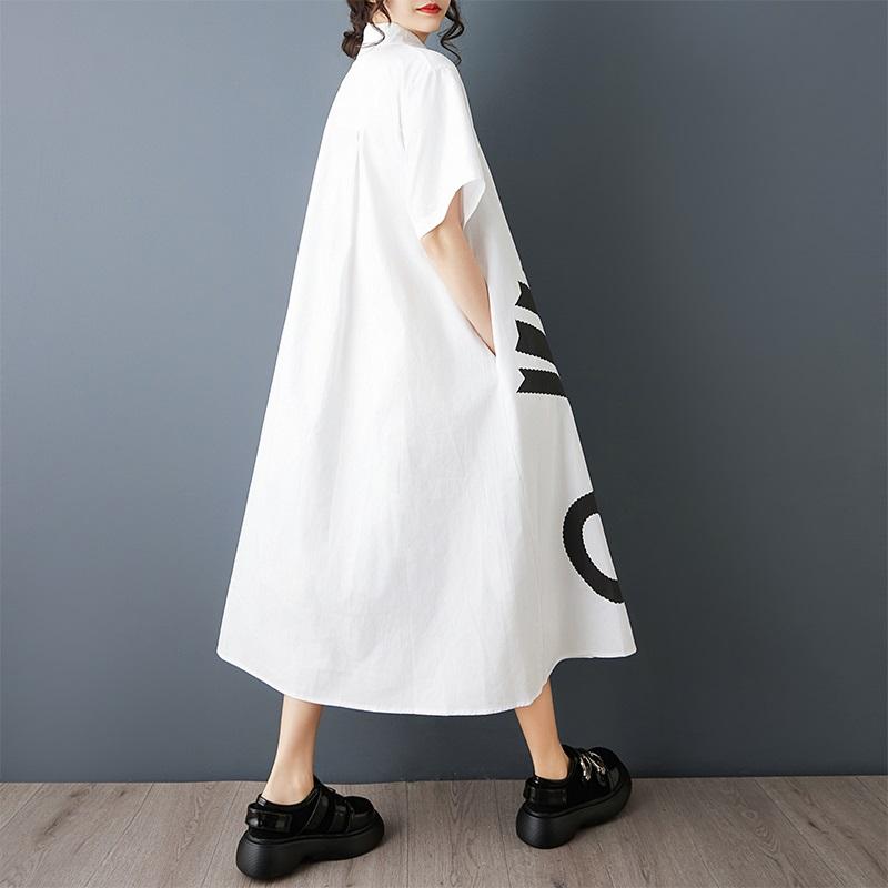 Short Sleeve Plus Size Cotton Vintage New In Dresses for Women Casual Loose Long Summer Shirt Dress